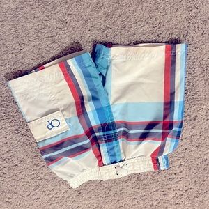 Red white and blue swim shorts
